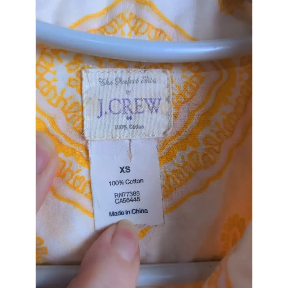 J.Crew The Perfect Shirt cotton diamond paisley button up Size S Yellow Retro